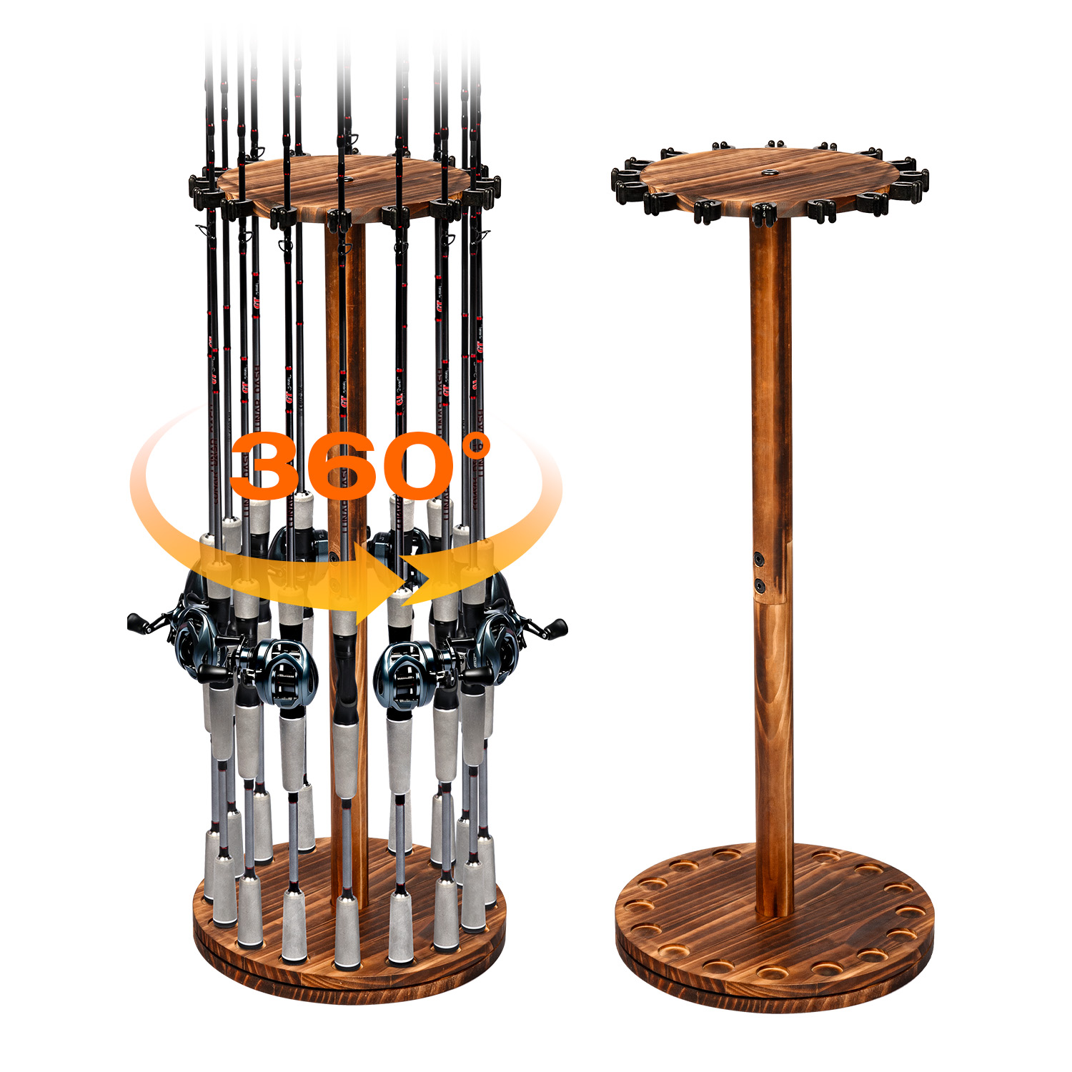 Round Carbonized Wood Fishing  - Fishing Rod Rack avaliação e preço