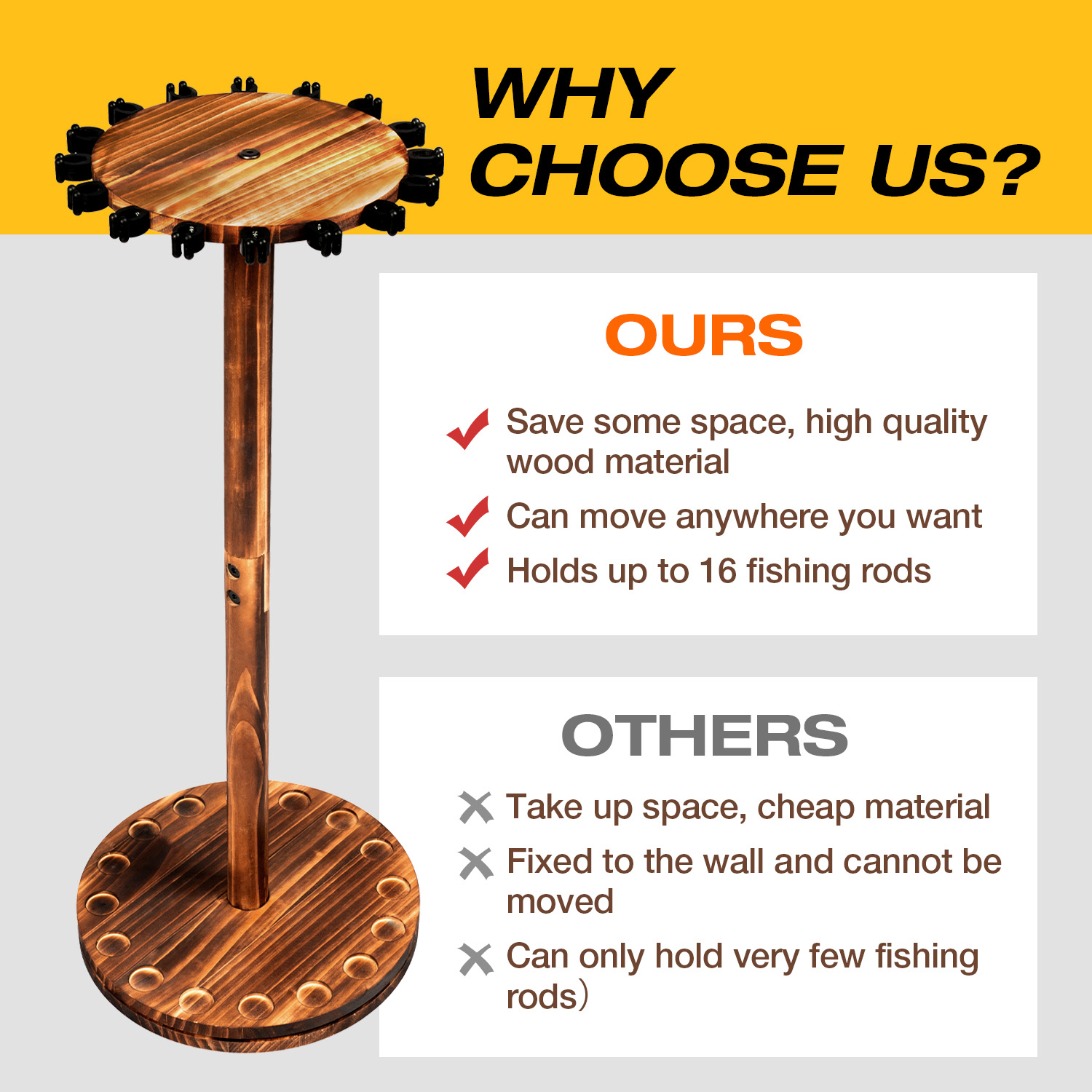 Round Carbonized Wood Fishing  - Fishing Rod Rack avaliação e preço
