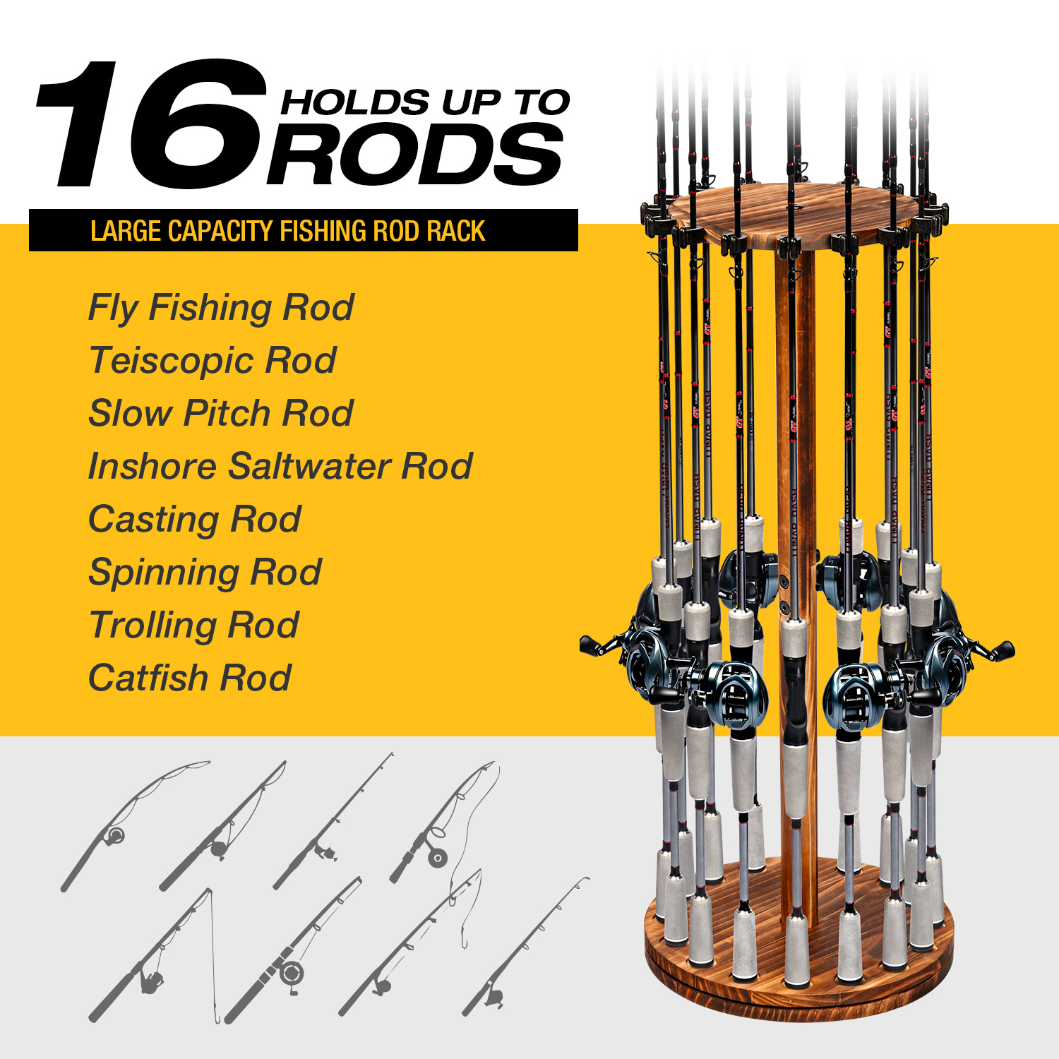 Round Carbonized Wood Fishing  - Fishing Rod Rack avaliação e preço