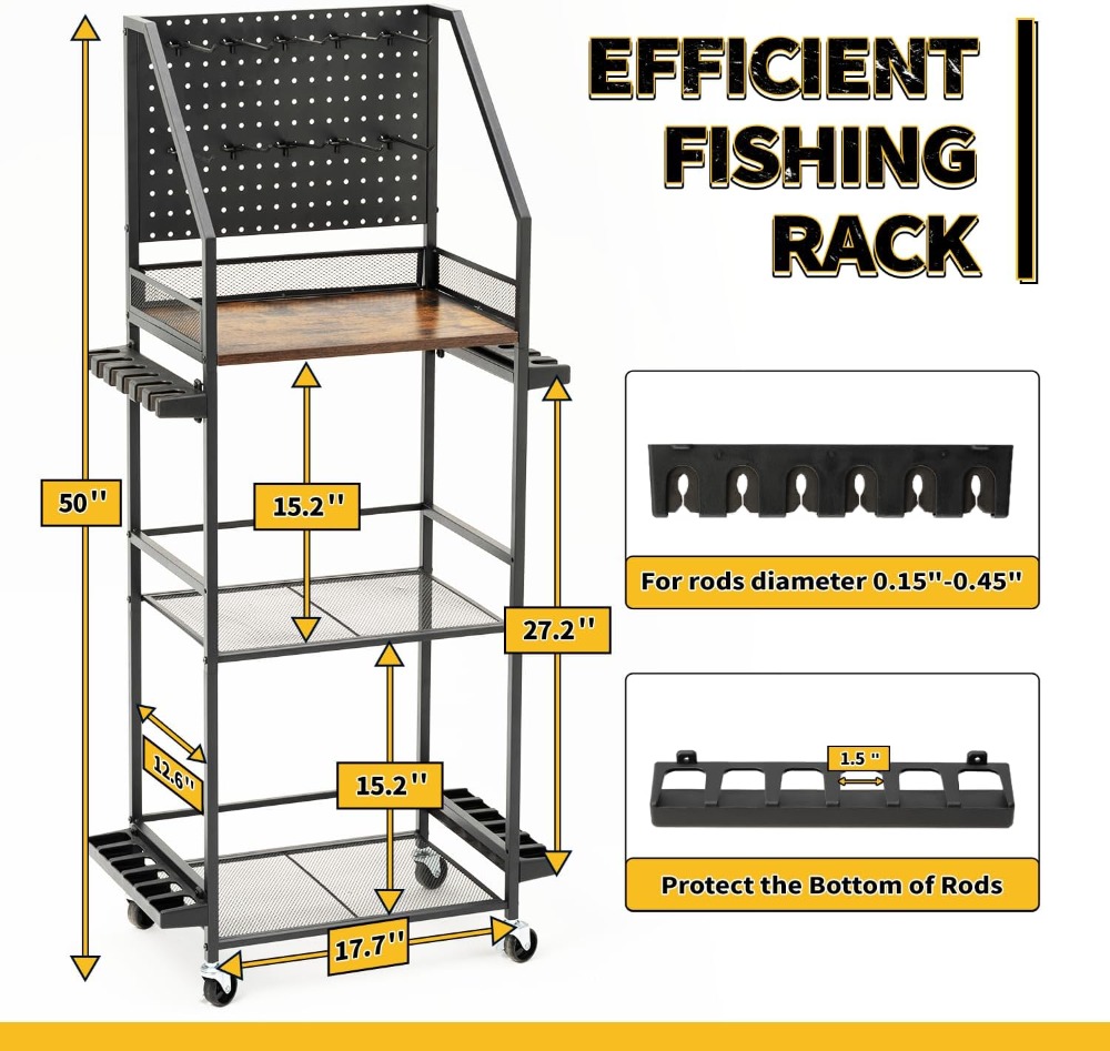 3-Tier Rolling Fishing Rod Rac - Fishing Rod Rack avaliação e preço