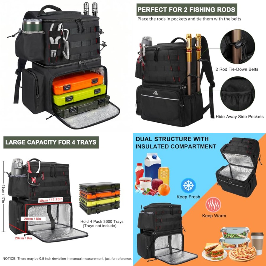 Fishing Backpack, Water Resist - Fishing Rod Holder avaliação e preço