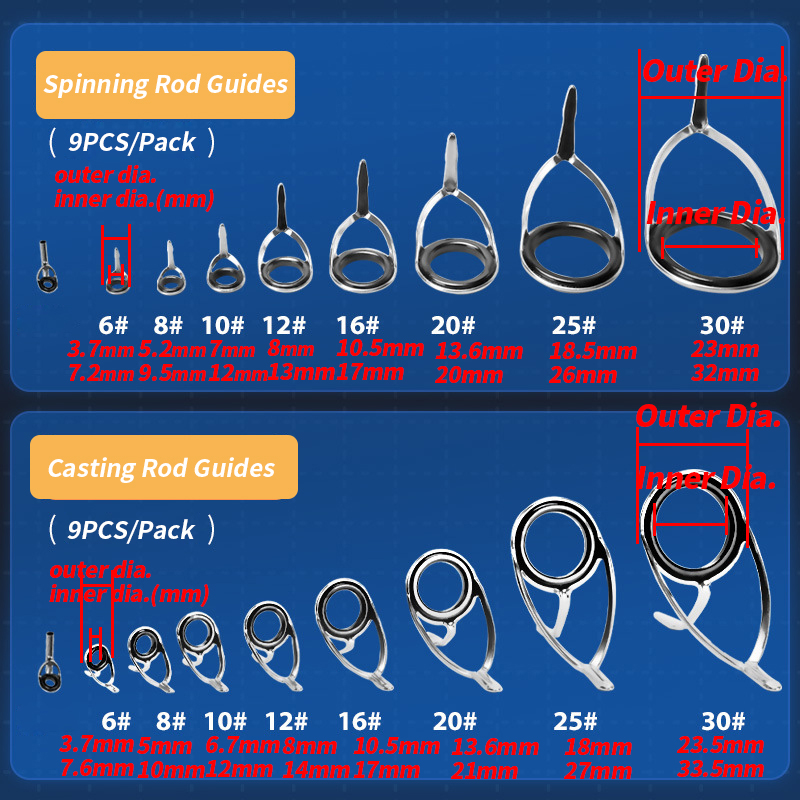 9Pcs Fishing Rod Guides Ring R - Fishing Rod Spinning avaliação e preço